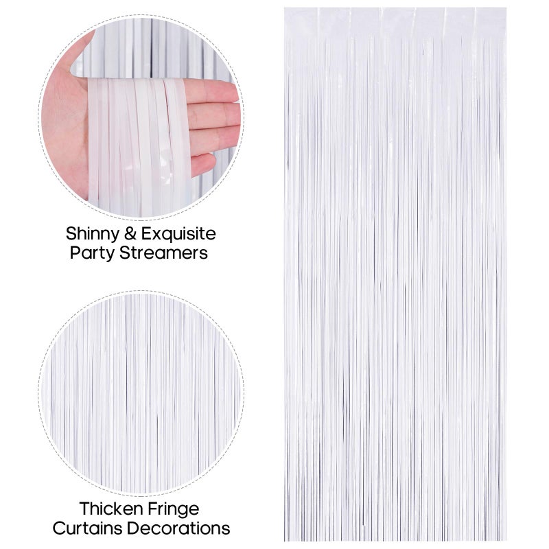 TOTAFAM 2 Pack Fringe Curtains Backdrops, Foil Fringe Curtains, Door Streamers for Birthday Wedding Bridal Shower Holiday Graduation Party Decorations, Photo Booth Backdrops White - Image 2